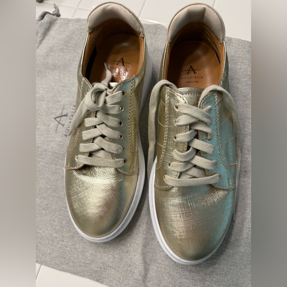 Aquatalia Women's Metallic Gold weatherproof Sneakers